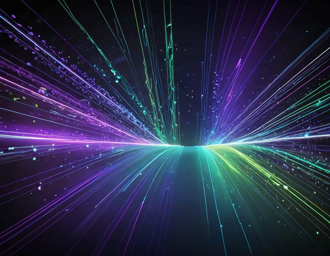 A dynamic scene depicting a swirling torrent of data streams in vibrant hues, representing the concept of P2P network connections. Incorporate iconic elements like download arrows and digital nodes interconnected, exuding a sense of energy and efficiency. Layer the background with abstract tech designs and symbols of torrenting. The overall feel should communicate speed and power, resonating with the essence of efficient torrenting. super-realistic. vibrant colors. futuristic design.